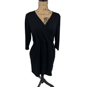 Boden Cressida Jersey Knit Black Dress 3/4 Sleeve Wrap Front 8P LBD Capsule Soft